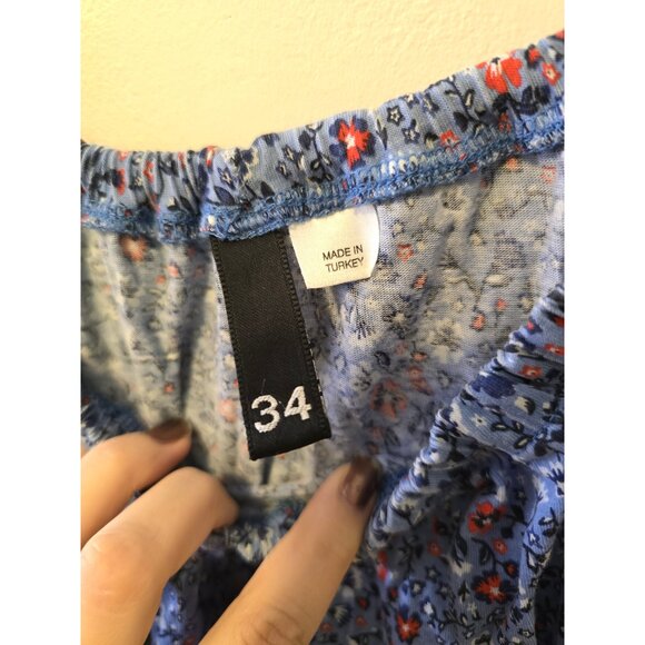 Blue Floral Top Cottage Garden Round Neck Ruffle Sleeves Peasant Blouse Sz S - Picture 6 of 8